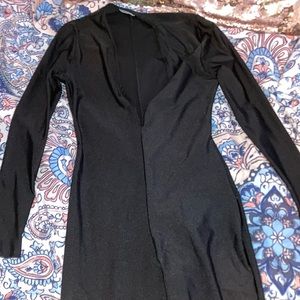 Long sleeve black jumpsuit with long V-neck